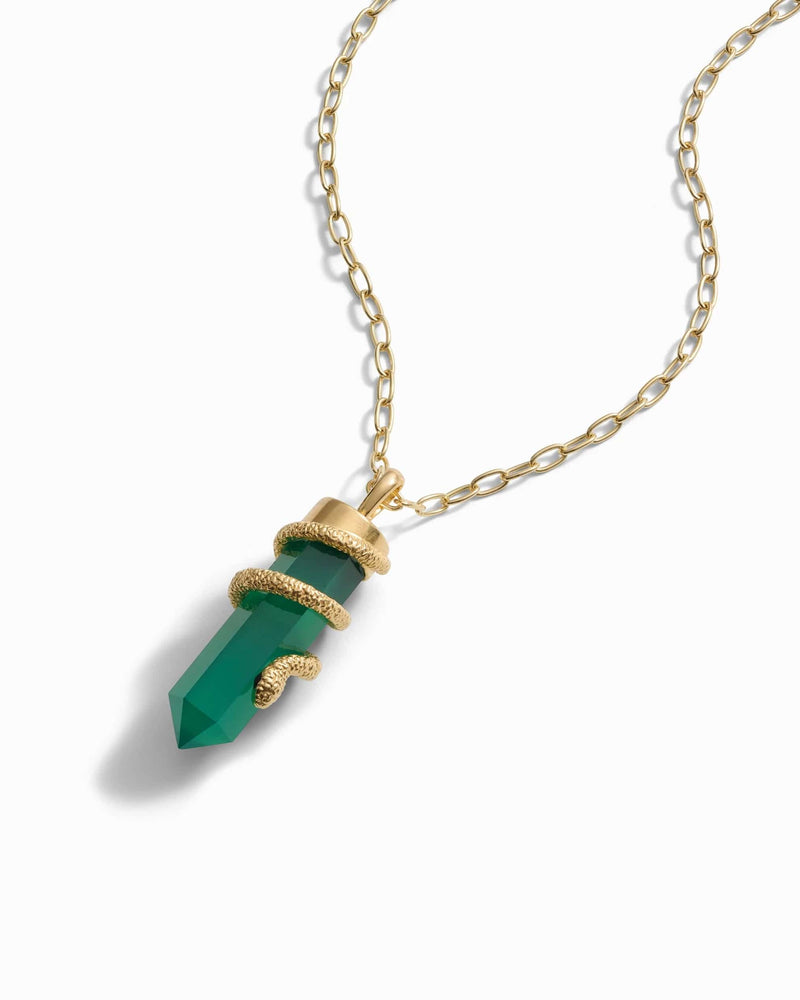 Awe Inspired Pendants Green Onyx Crystal Snake Amulet