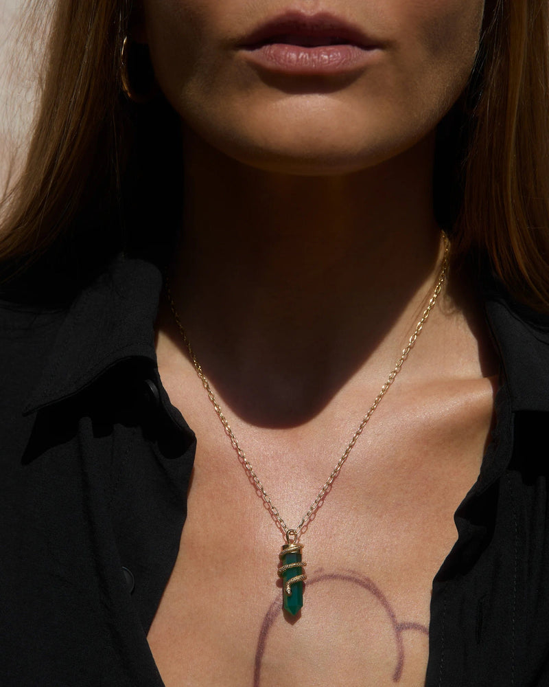Awe Inspired Pendants Green Onyx Crystal Snake Amulet
