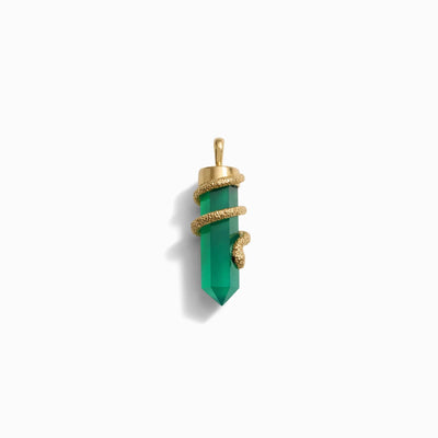 Awe Inspired Pendants Large / 14K Yellow Gold Vermeil Green Onyx Crystal Snake Amulet