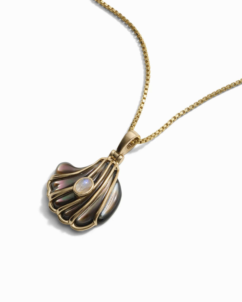 Awe Inspired Pendants Moonstone Black Mother of Pearl Carved Shell Amulet