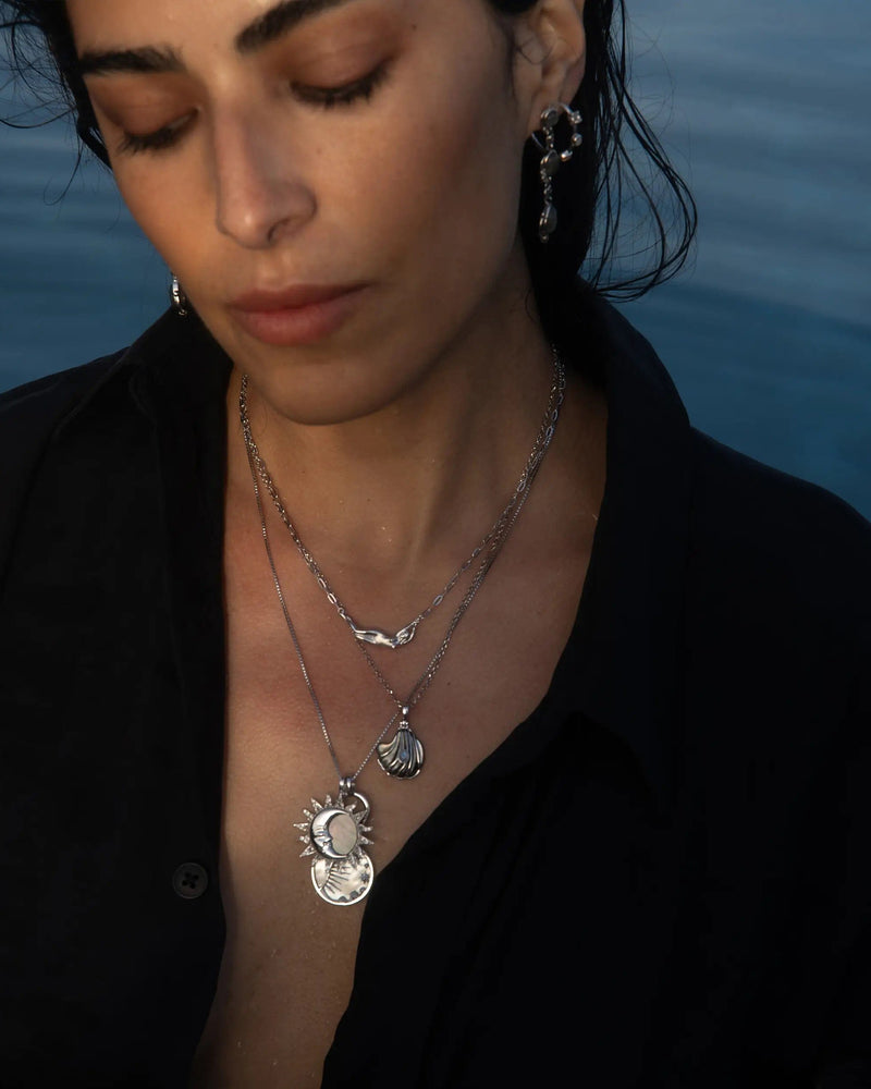 Awe Inspired Pendants Moonstone Black Mother of Pearl Carved Shell Amulet