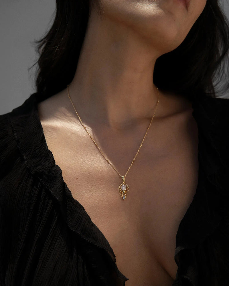 Awe Inspired Pendants Moonstone Spider Amulet