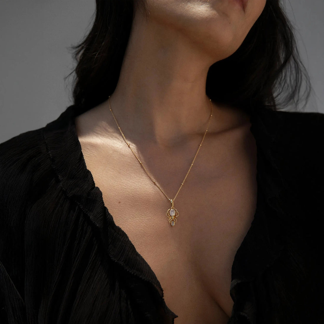 Awe Inspired Pendants Moonstone Spider Amulet