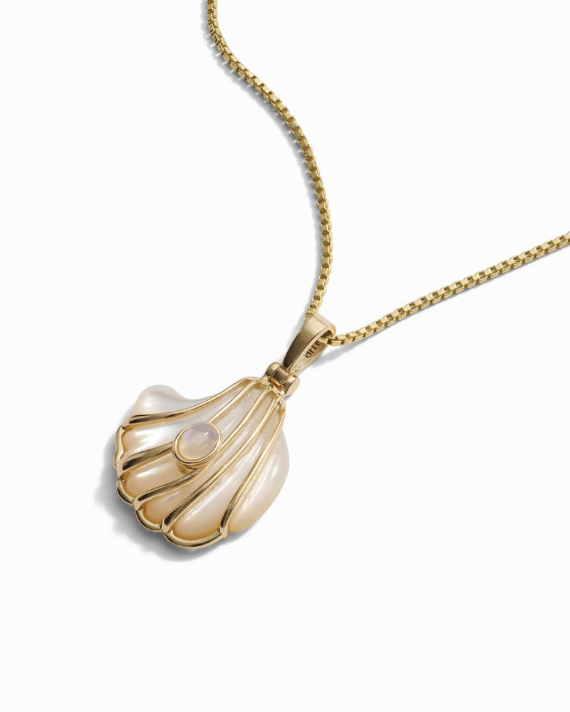 Awe Inspired Pendants Mother of Pearl / 14K Yellow Gold Vermeil Opal Mother of Pearl Carved Shell Amulet