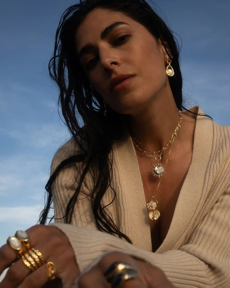 Awe Inspired Pendants Mother of Pearl / 14K Yellow Gold Vermeil Opal Mother of Pearl Carved Shell Amulet