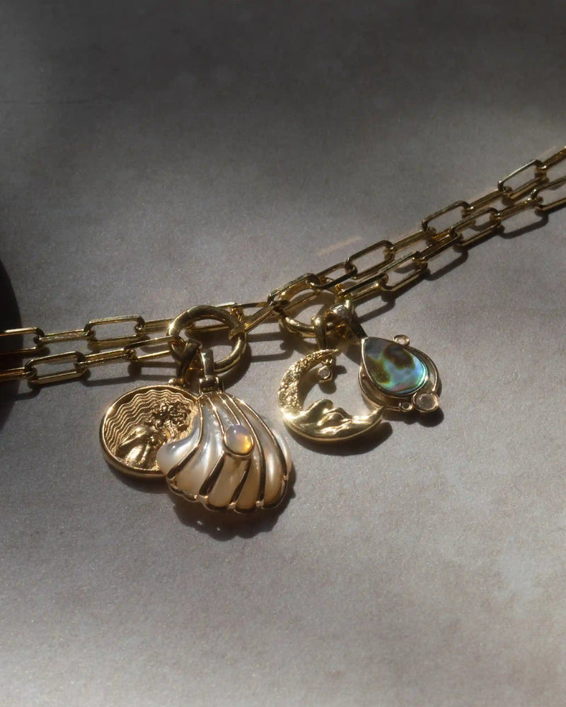 Awe Inspired Pendants Mother of Pearl / 14K Yellow Gold Vermeil Opal Mother of Pearl Carved Shell Amulet