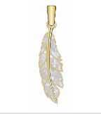 Awe Inspired's gold-toned Mother of Pearl Feather Amulet, designed to channel Athena's power, features an iridescent inlay.