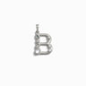 Awe Inspired's Gemstone Initial Pendant features a silver "B" design adorned with bezel set clear and grey gemstones against a white background—perfect for personalized jewelry enthusiasts.