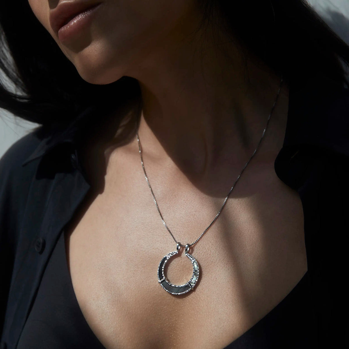 Awe Inspired Pendants Sterling Silver Black Mother of Pearl Goddess Halo