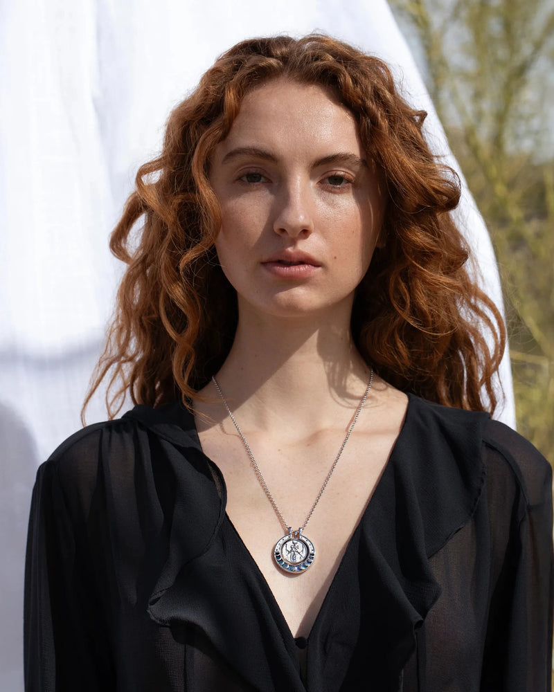 Awe Inspired Pendants Sterling Silver Black Mother of Pearl Moon Phase Halo