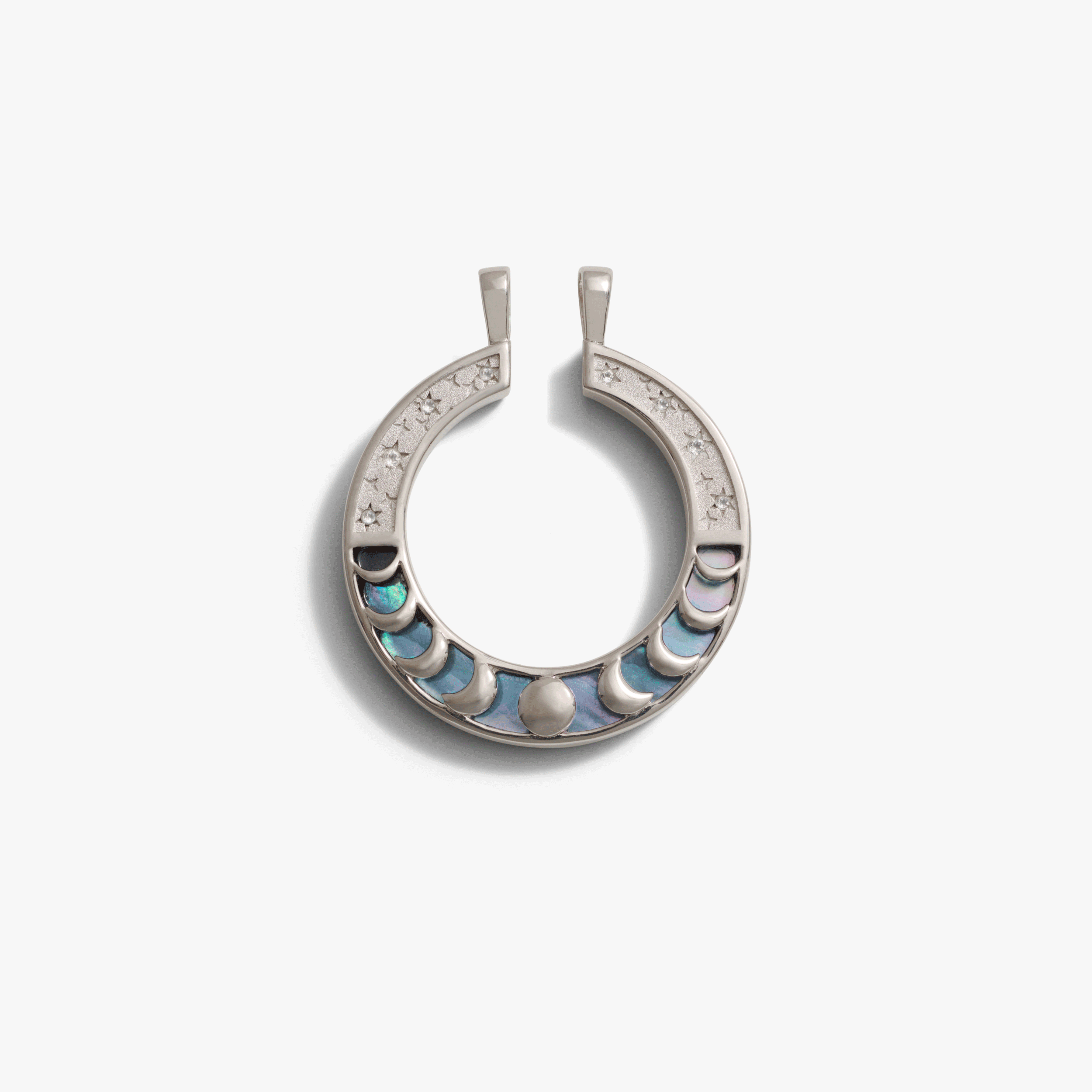 Awe Inspired Pendants Sterling Silver Black Mother of Pearl Moon Phase Halo