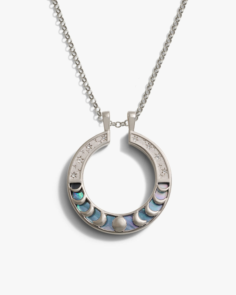 Awe Inspired Pendants Sterling Silver Black Mother of Pearl Moon Phase Halo