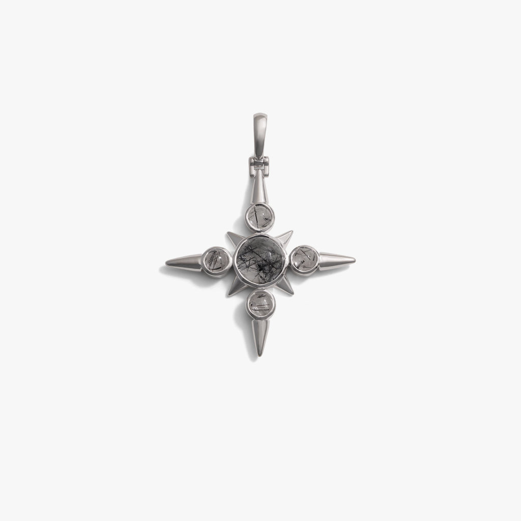Awe Inspired Pendants Sterling Silver / Black Rutilated Quartz Maltese Cross Pendant