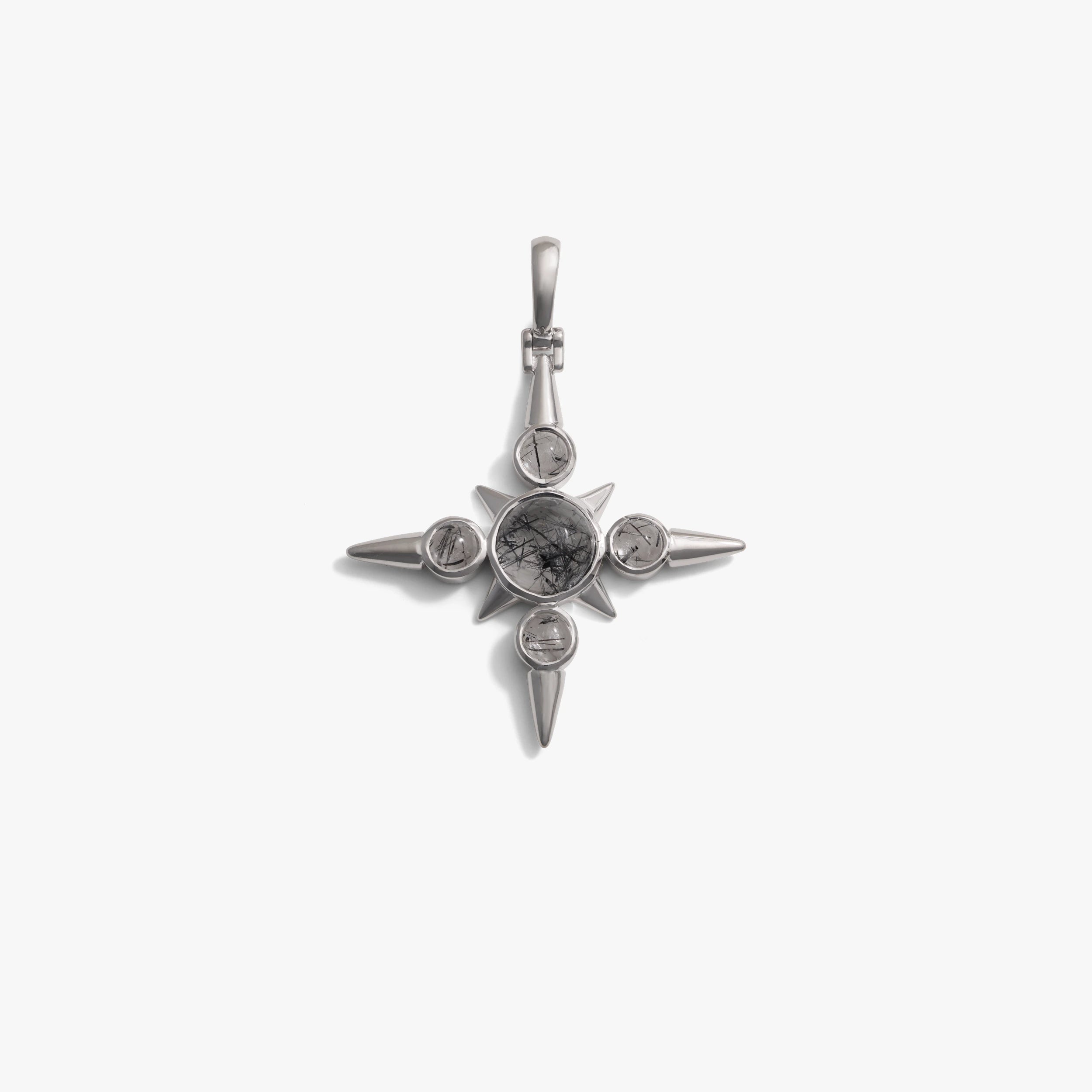 Awe Inspired Pendants Sterling Silver / Black Rutilated Quartz Maltese Cross Pendant