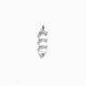 Awe Inspired's Manifestation Crystal Amulet boasts a clear, faceted quartz crystal encased in three elegant silver bands adorned with small, round stones and suspended from a delicate silver bail.