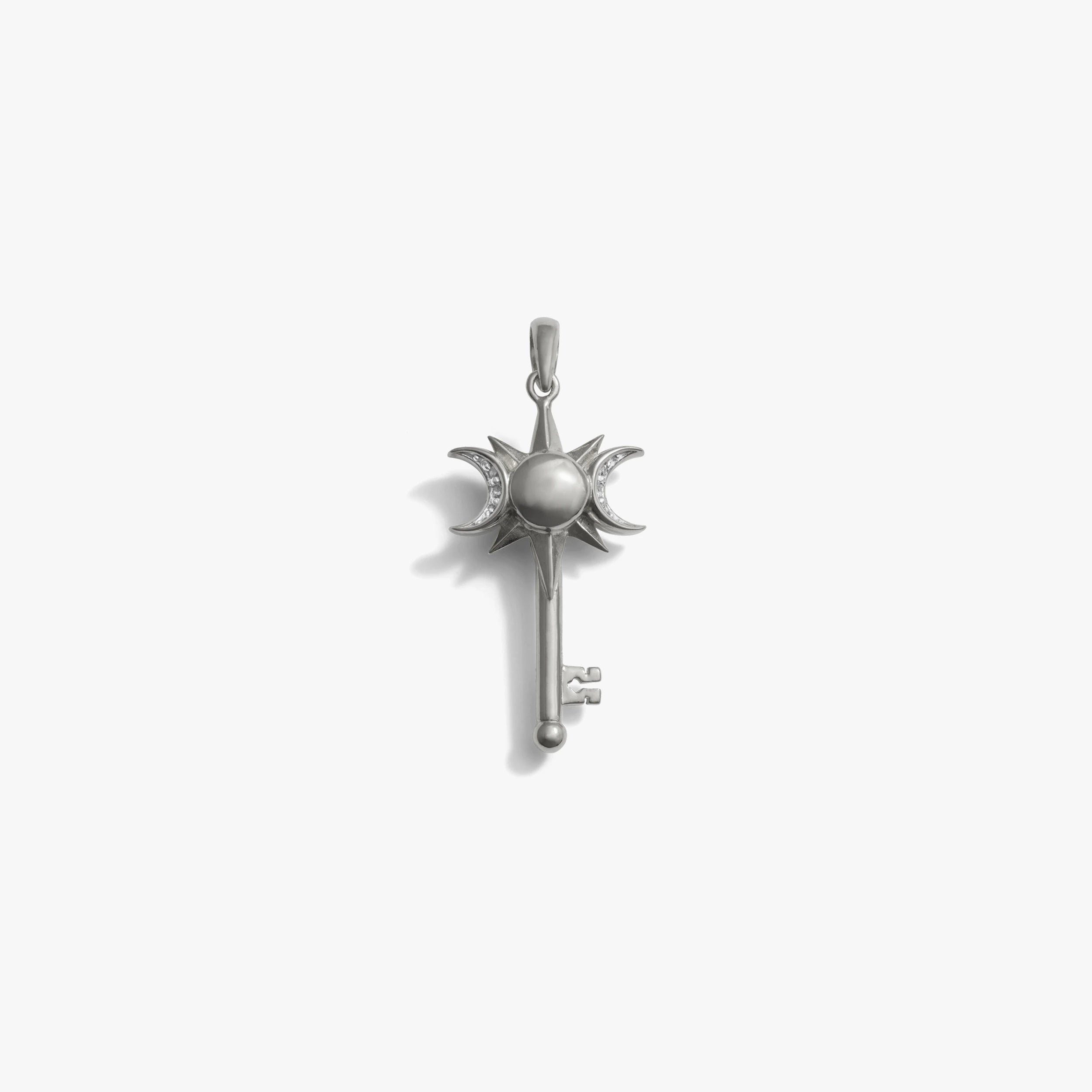 Awe Inspired Pendants Sterling Silver Mini Triple Moon Key Amulet