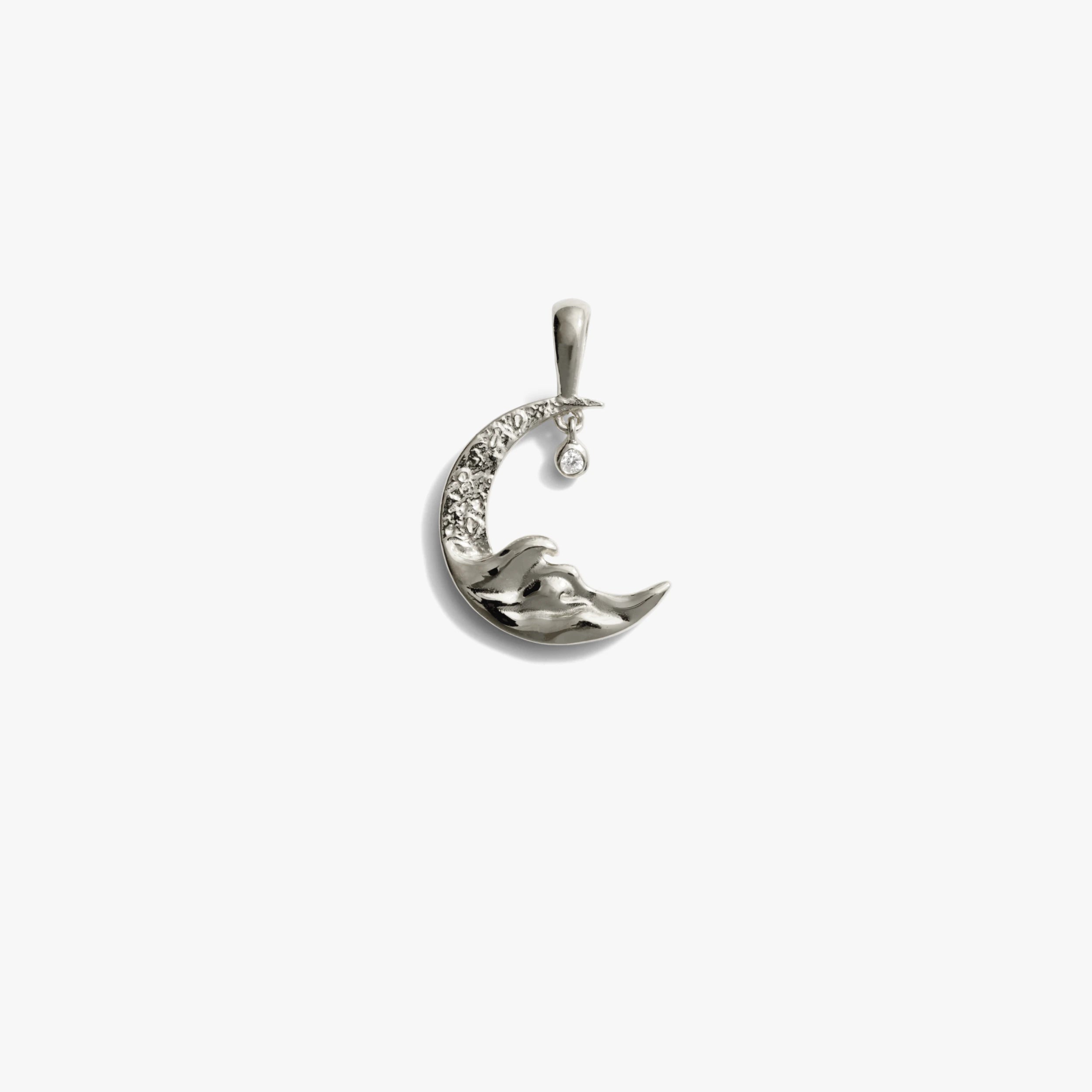 Awe Inspired Pendants Sterling Silver / Standard Diamond Moon Wave Amulet