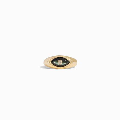 Awe Inspired Rings 14K Yellow Gold Vermeil / 6 Third Eye Black Mother of Pearl Ring