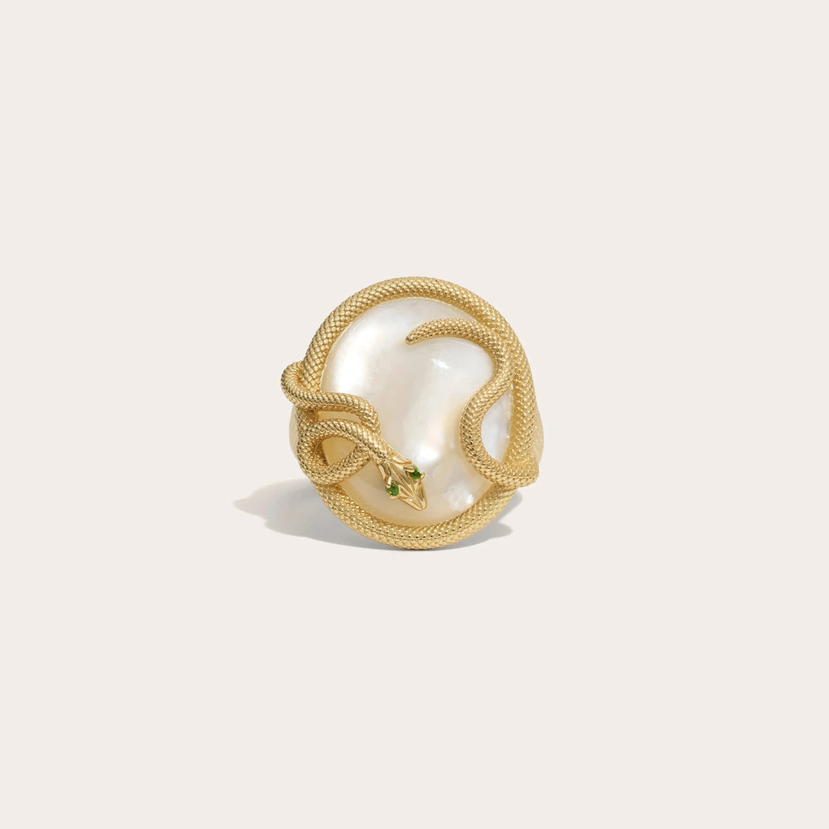 Awe Inspired Rings 14K Yellow Gold Vermeil / Mother of Pearl / 6 Snake Statement Ring