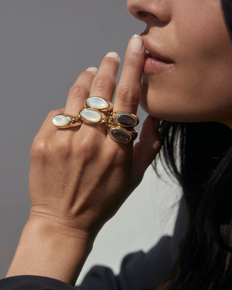 Awe Inspired Rings Black Mother of Pearl Signet Ring