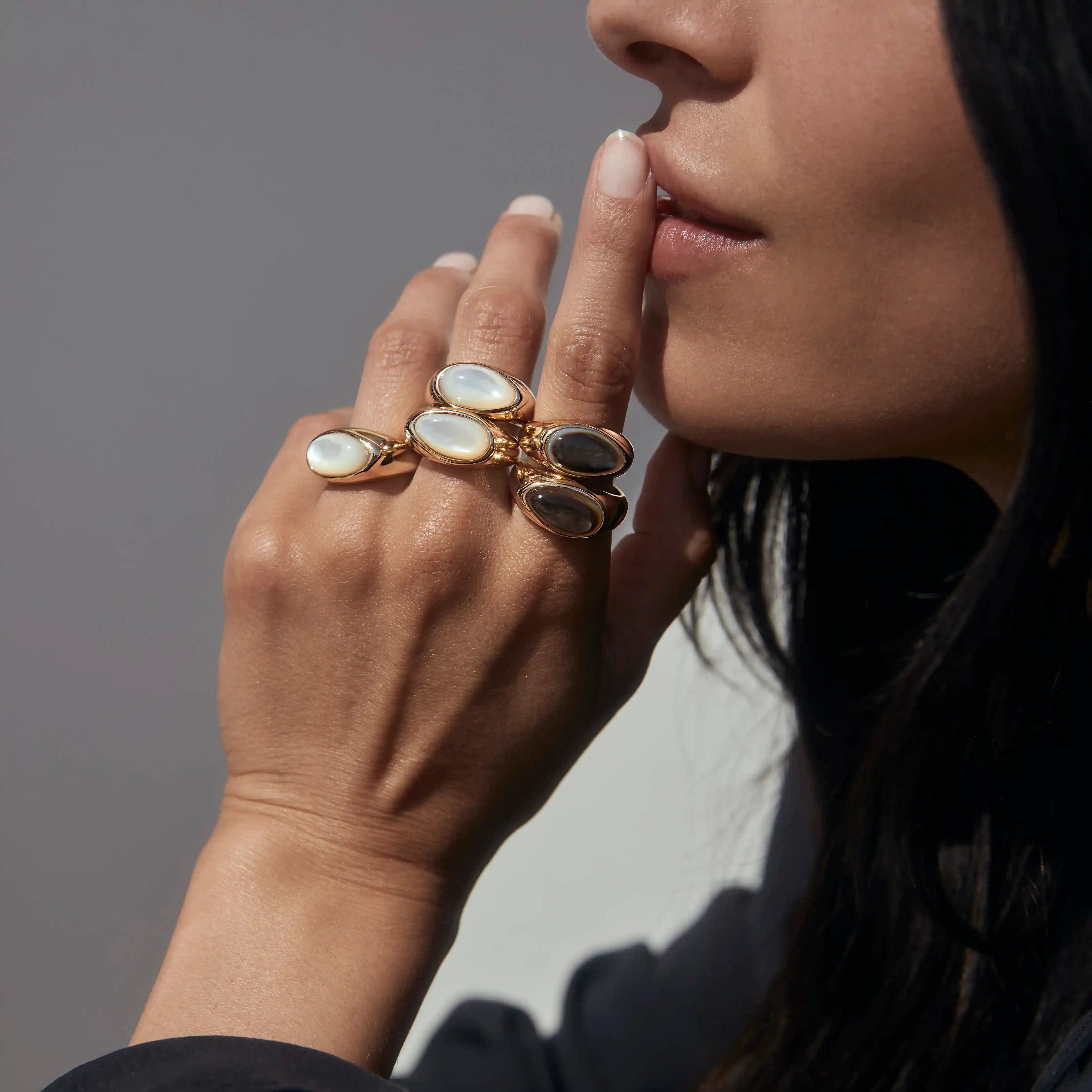 Awe Inspired Rings Black Mother of Pearl Signet Ring