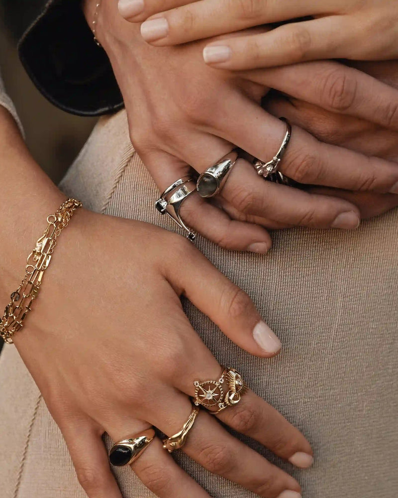 Awe Inspired Rings Black Mother of Pearl Signet Ring