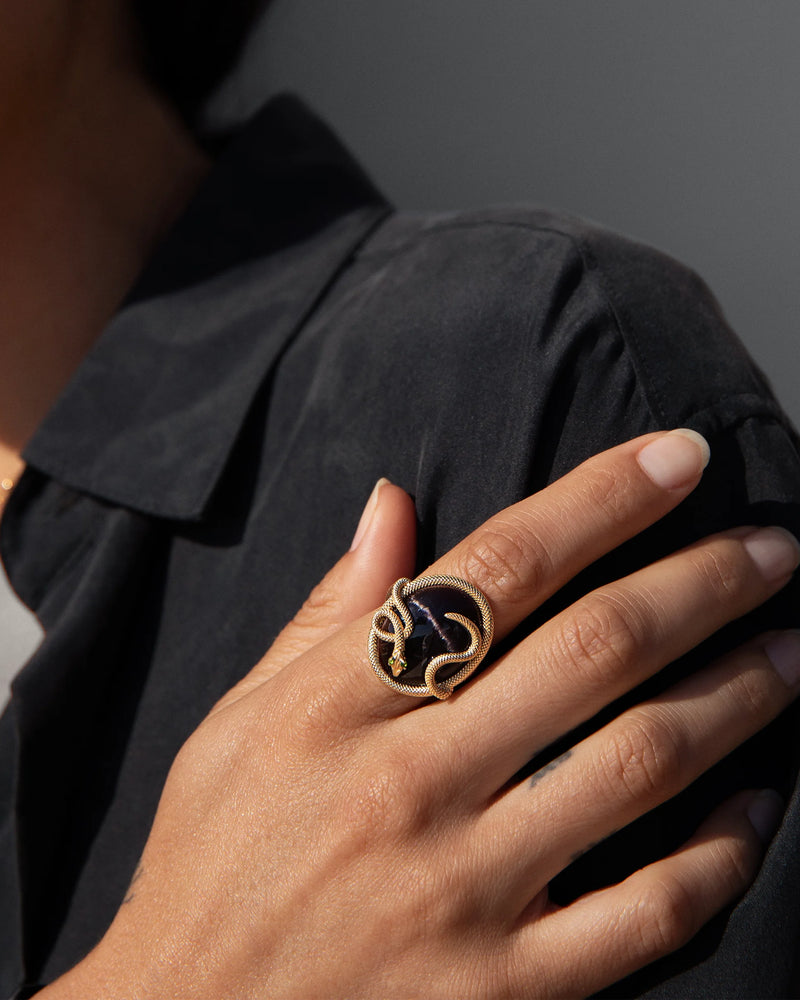 Awe Inspired Rings Snake Gemstone Ring Black Mother of Pearl