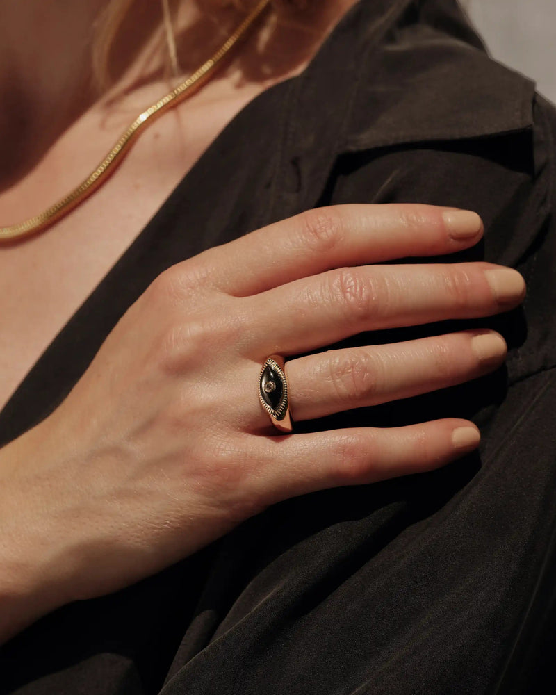 Awe Inspired Rings Third Eye Black Mother of Pearl Ring