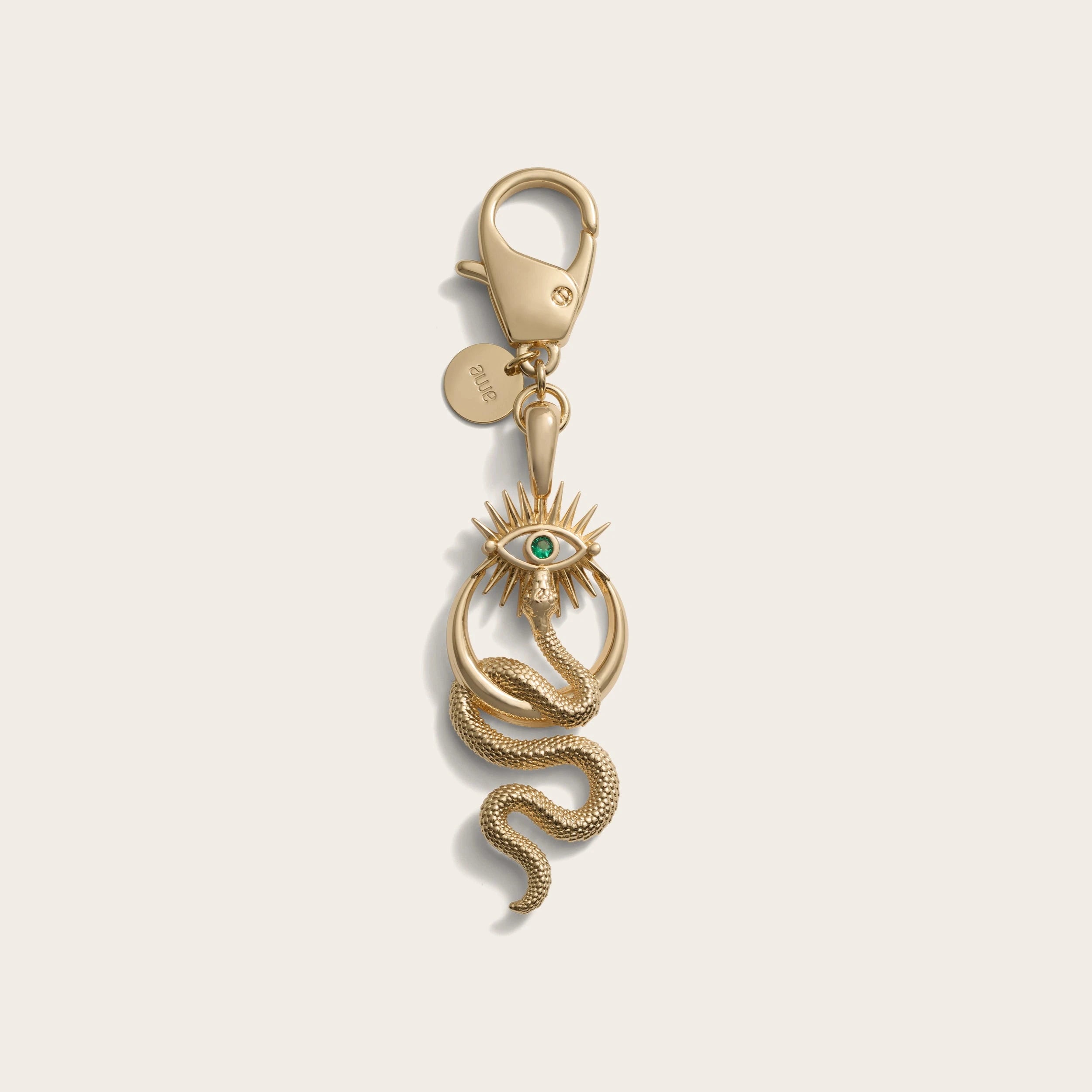 Awe Inspired Ritual Brass/Gold Vermeil Crescent Snake Eye Bag Charm