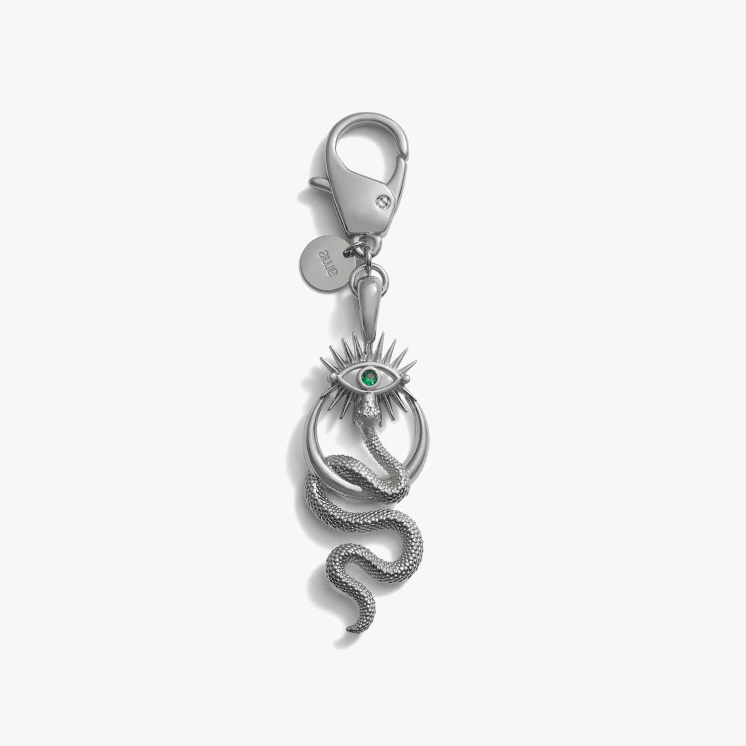 Awe Inspired Ritual Brass/Rhodium Crescent Snake Eye Bag Charm