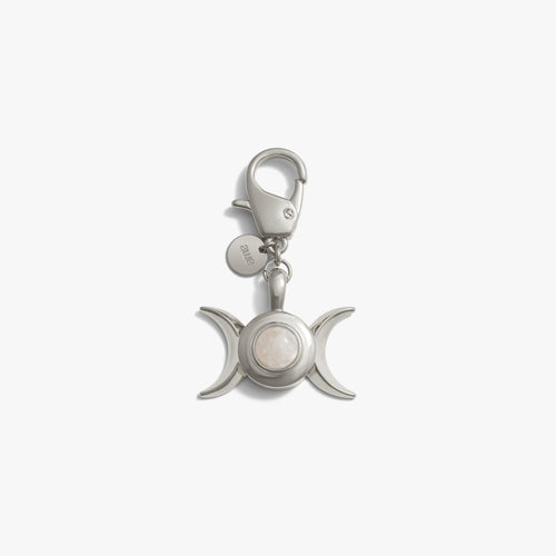 Awe Inspired Ritual Brass/Rhodium / Fog Quartz Triple Moon Bag Charm