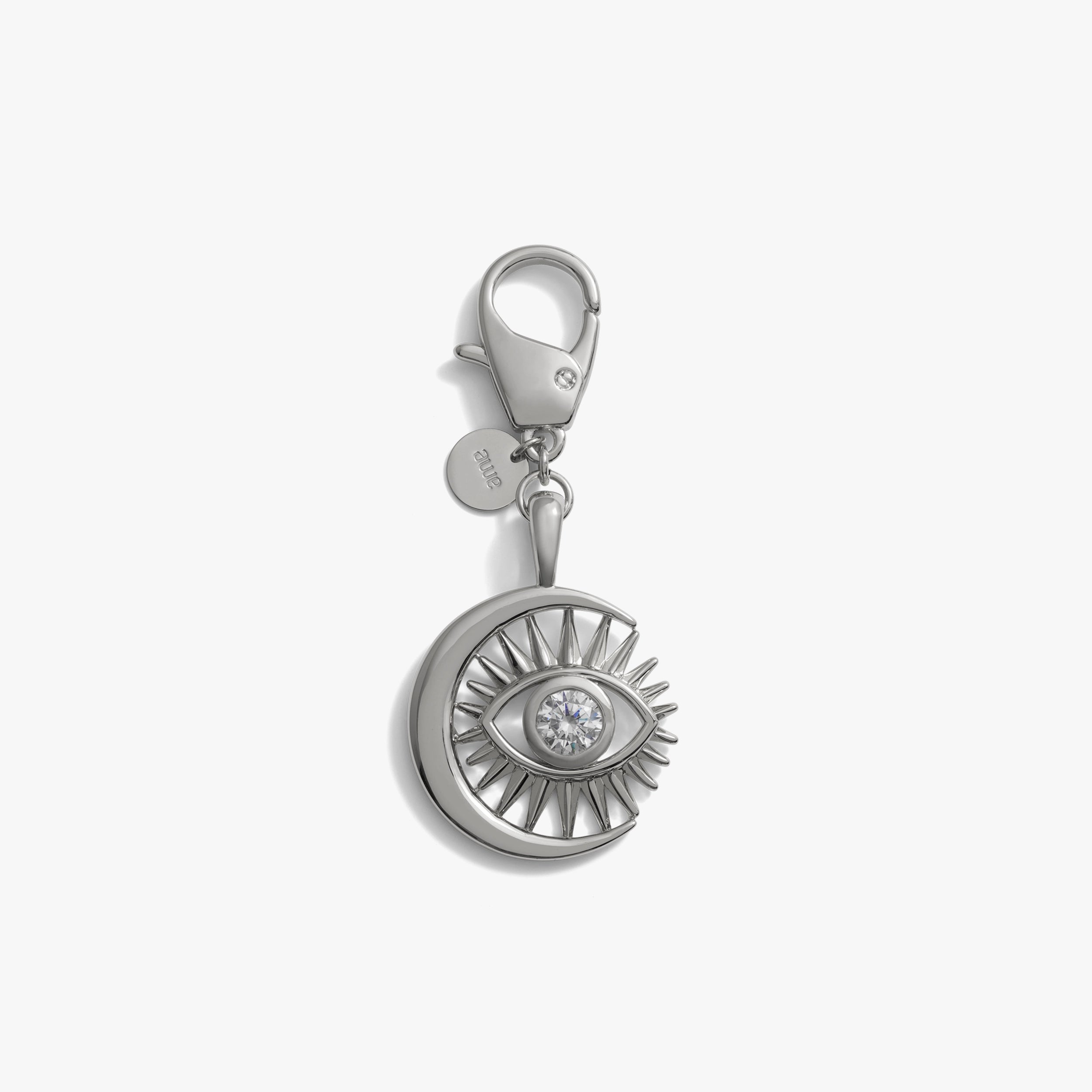 Awe Inspired Ritual Brass/Rhodium Watchful Moon Eye Bag Charm