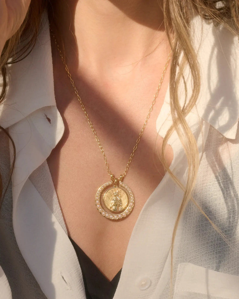 Awe Inspired Uncategorized 14K Yellow Gold Vermeil Pearl Aphrodite Halo Set