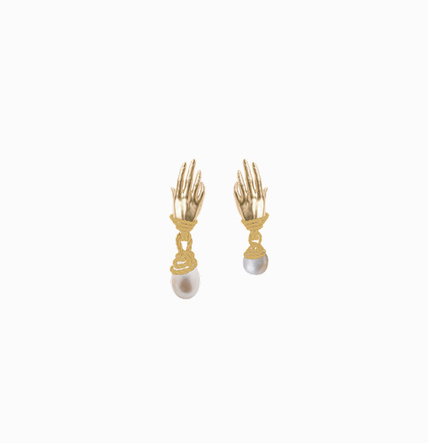 Awe Inspired Earrings Hands Of Fate Pearl Studs