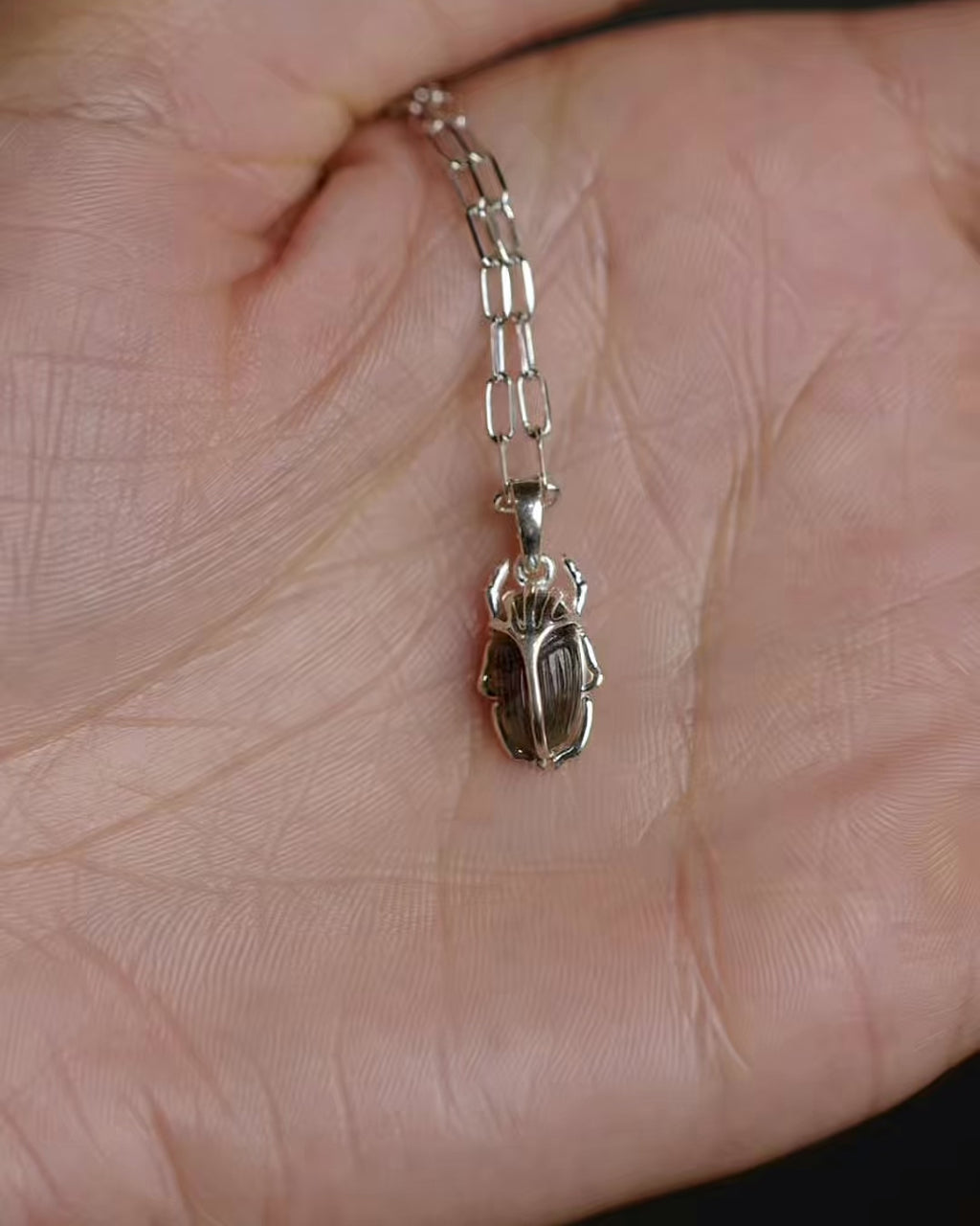 Carved Gemstone Deathwatch Beetle Pendant