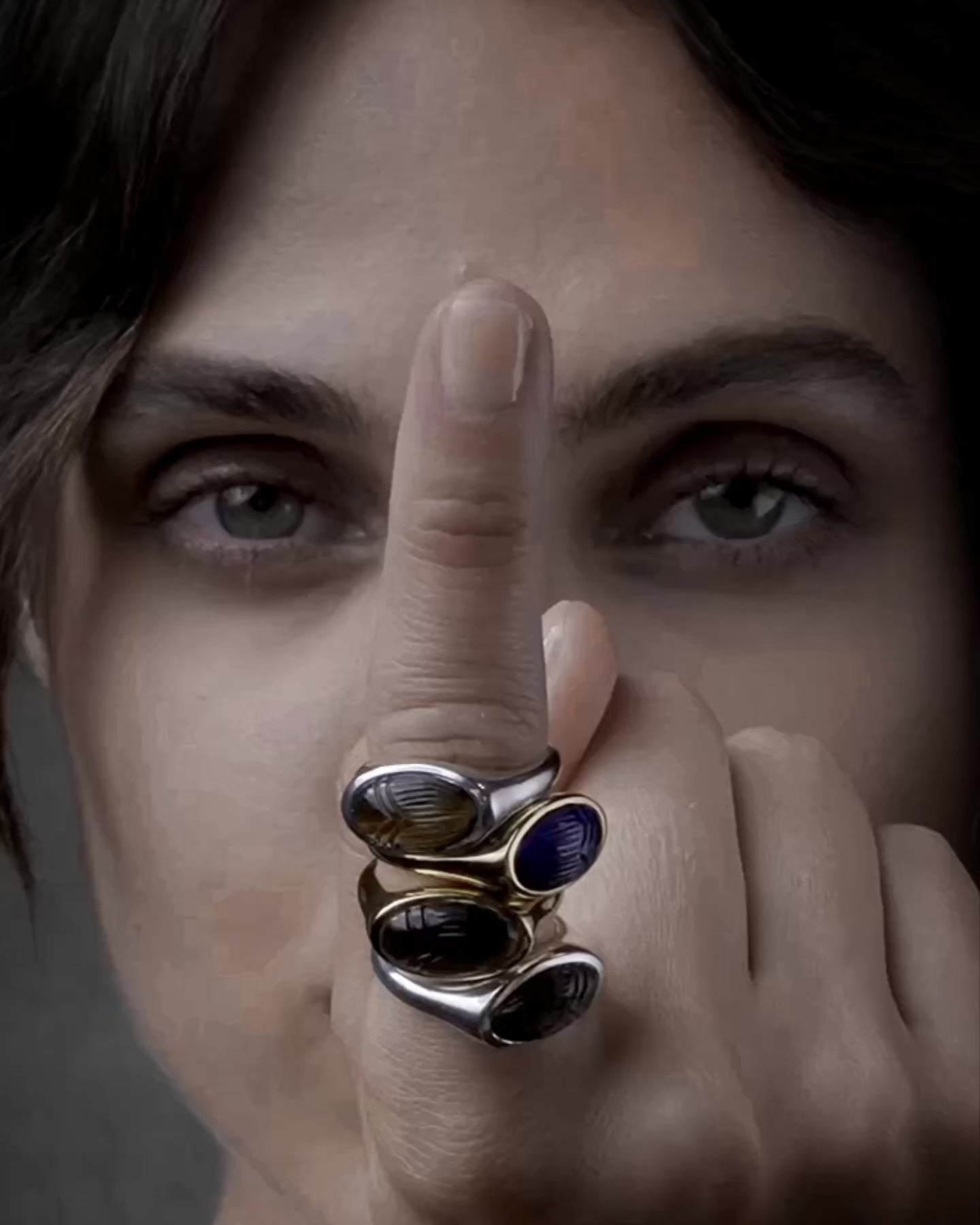 Carved Gemstone Deathwatch Beetle Ring