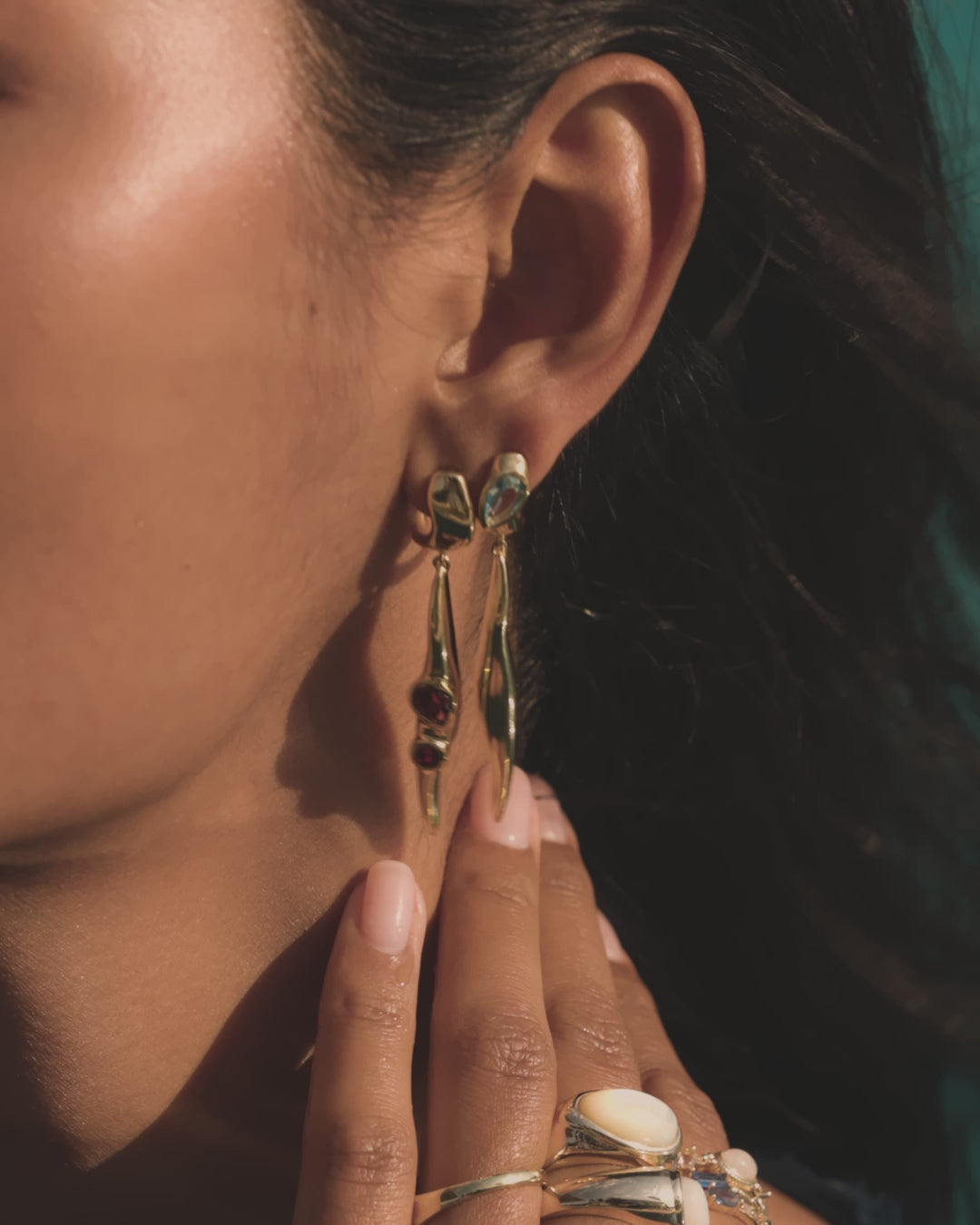Molten Gemstone Drop Earrings