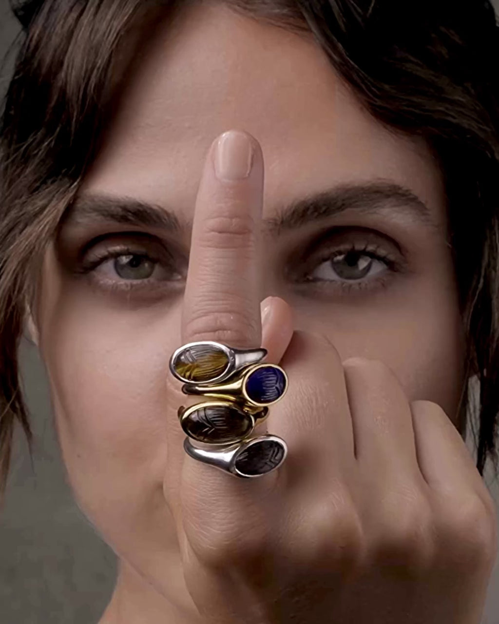 Carved Gemstone Deathwatch Beetle Ring