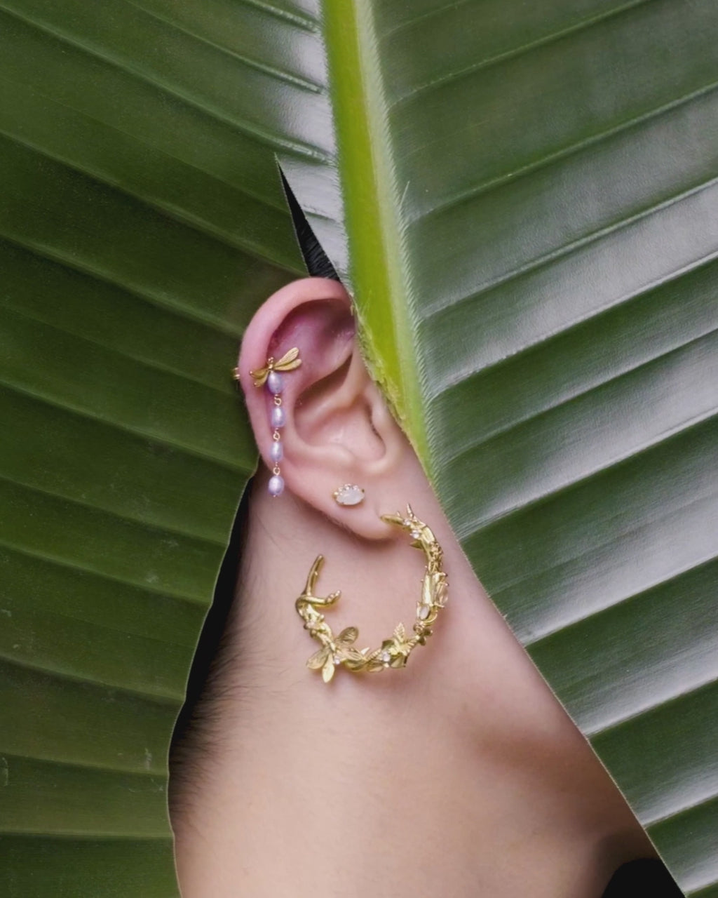 Metamorphic Damselfly Pearl Earrings